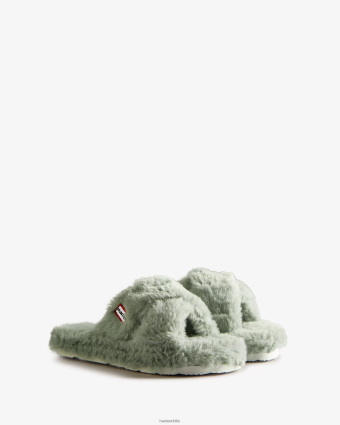 chanclas cruzadas con plataforma plana y pelo sintético JV4X48325 Hunter mujer